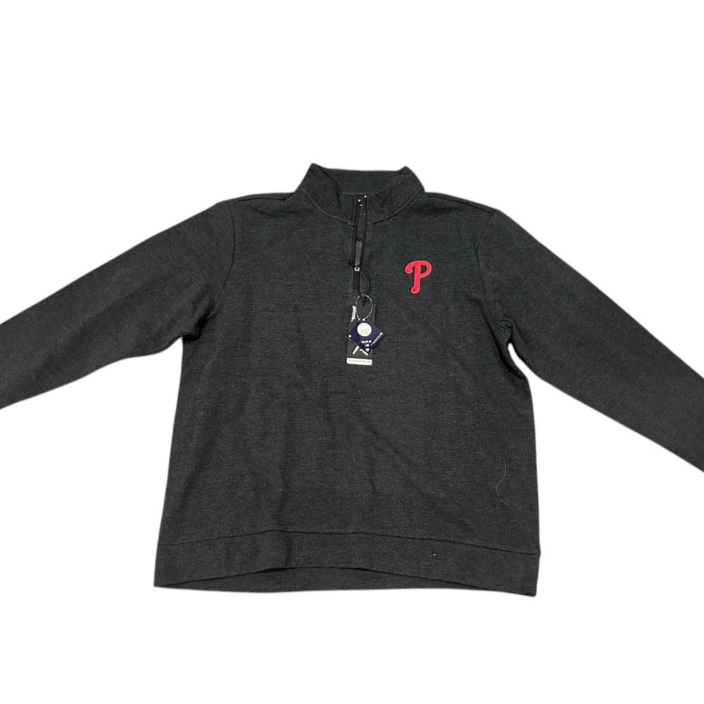 Antigua Men’s Black Sleeve QTR Zip Pullover Philadelphia Phillies - Picture 1 of 4